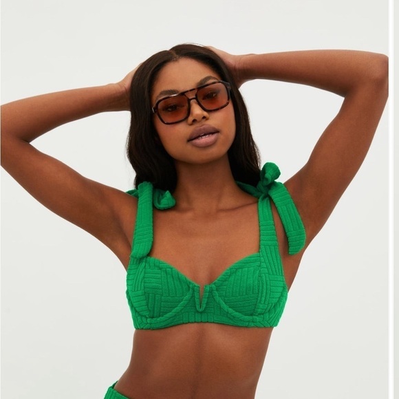 Beach Riot Blair Terry Bikini Top Jelly Bean Green Size L - Picture 1 of 5